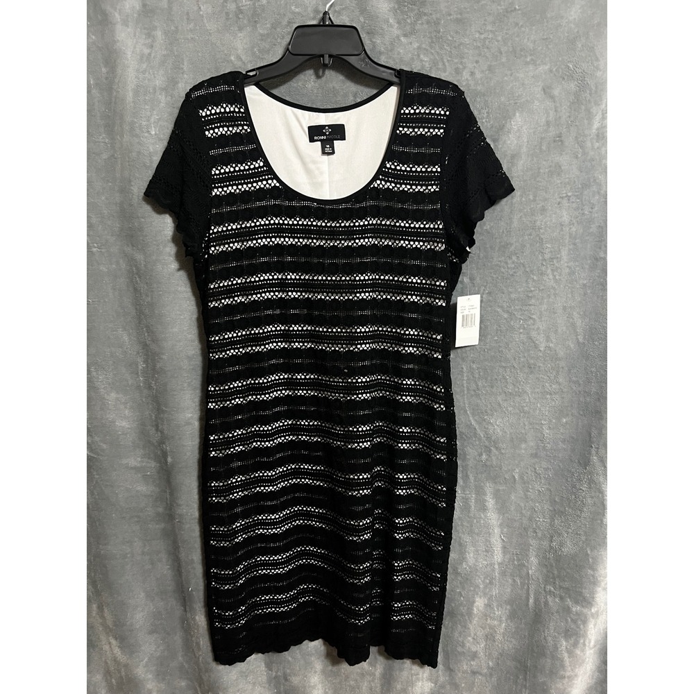 Ronni Nicole Size 16 Black Crochet Lace Ivory Lined Sheath Dress NWT